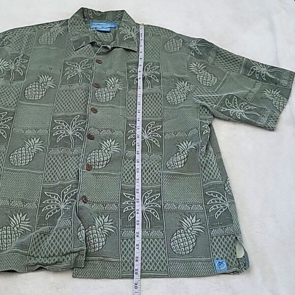 Bermuda Bay Men's Medium Silk Shirt Button Down Short Sleeve Green Tropical - Picture 11 of 16